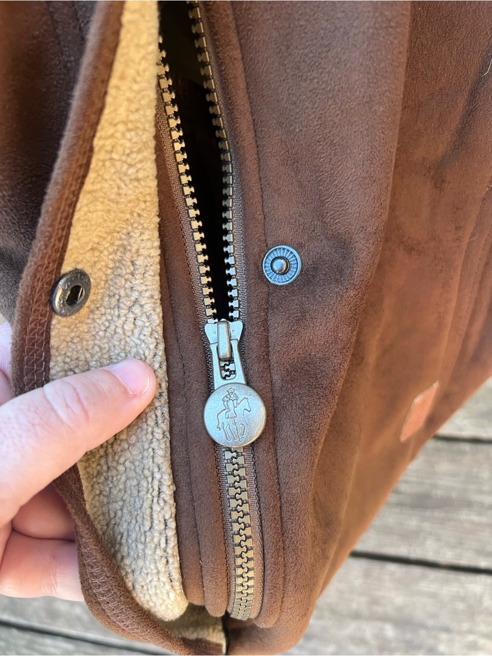 Outback Trading Company Brown Faux Suede Shearling-Trim Jacket - Picture 4 of 7